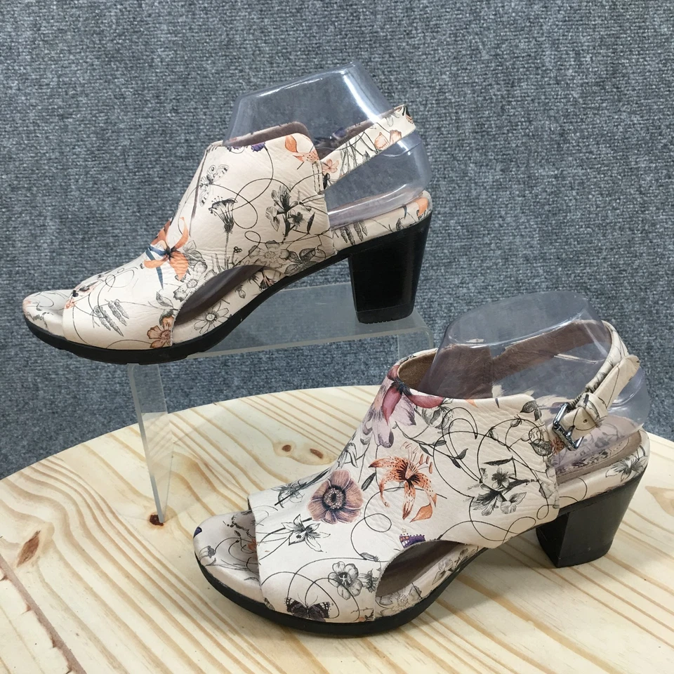 Sandalias Bussola Mujer 40 Laura Punta Abierta Cordones Floral Blanco Tacones Bloque Foto 2 de 4