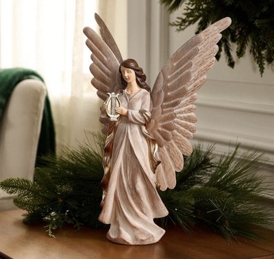 16'' Angel with Instrument with Metal Wings by Valerie - White Harp