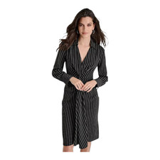 DKNY Women's Striped Twist-Front Collared Dress Black Size 4
