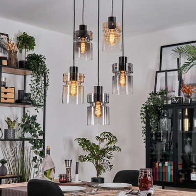 Verstellbare Vintage Pendelleuchte, Hängelampe aus Metall/Glas in Schwarz/Chrom