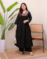 Ethnic Black Embroidered Kurta Set for Women Indian Festive Wear S TO 3XL