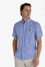 U.S. Polo Assn. Men's Stretch Short Sleeve Button Up Woven Shirt Fountain Blue L