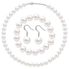 4 Pcs Christmas Faux Pearl Costume Jewelry Set for Women Wedding 12mm White