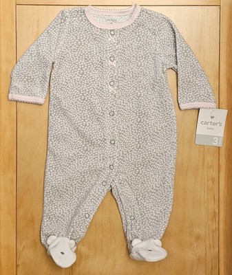 Baby Girl Size 3 Months Sleep & Play Carter's Gray Snap Polar Bear New With Tags