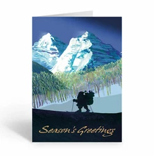 Winter Mountains Santa Christmas Cards - 18 cards & white envelopes - 20109