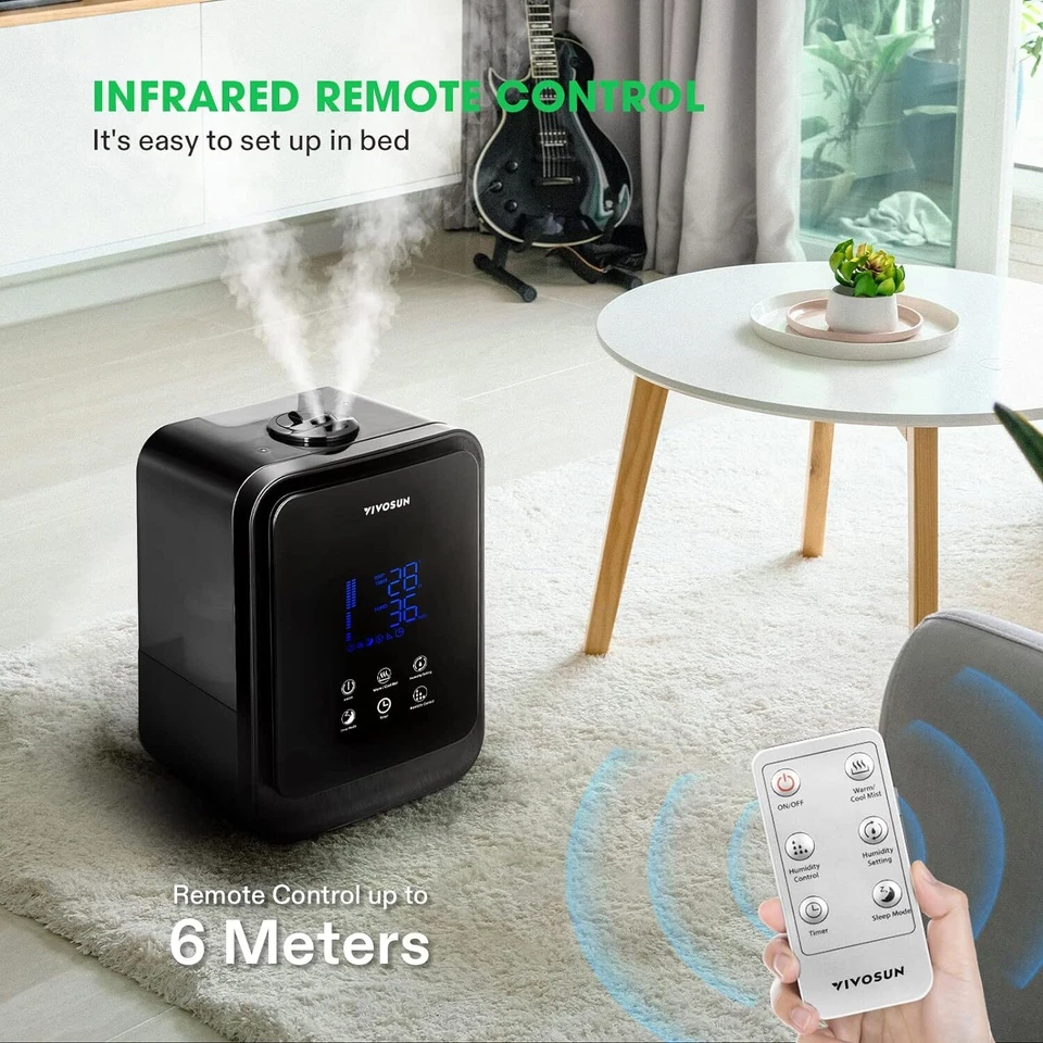 Humidificador ultrasónico de aire de niebla fría y caliente VIVOSUN 4,5 L con control remoto Foto 3 de 4