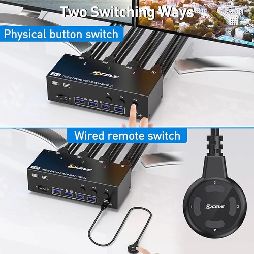 Commutateur KVM HDMI + 2 DisplayPort 3 moniteurs 3 ordinateurs 8K@60Hz 4 ports USB 3.0 - Photo 8/27