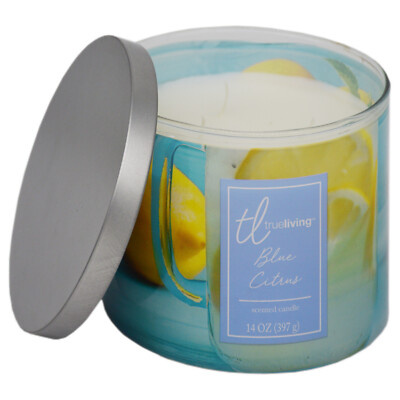 True Living 3 Docht Duftkerze im Glas 397g - Blue Citrus