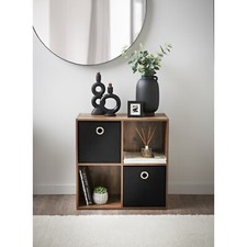 4 Cube, 2 Baskets Wooden Bookcase Shelving Storage Display Shelves Stand Unit