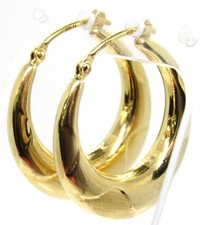 14k Yellow Gold Puffed Brushed Semi-Solid Hoop Earrings Estate Hoops 28mm