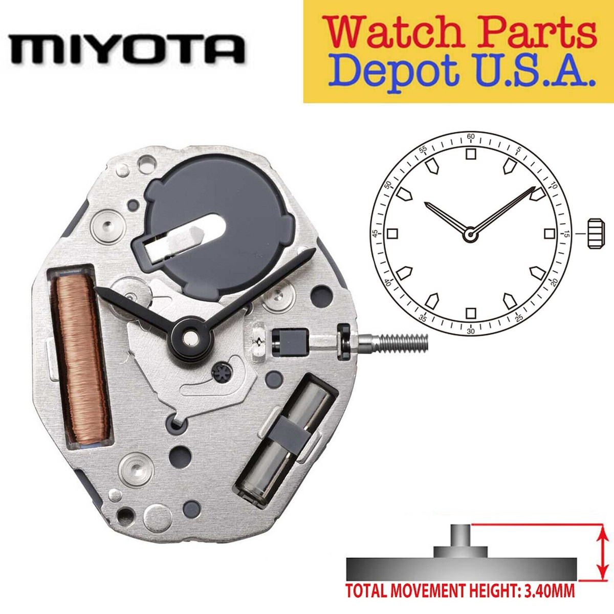 Original Miyota GL22 Japan Quartz Movement, 2 Hands (Replaced