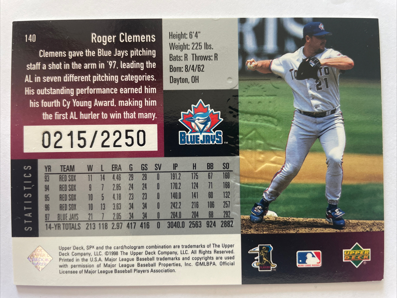 1998 SPx Finite Spectrum 140 Roger Clemens /2250 for sale online eBay