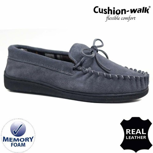 MENS GENUINE SUEDE LEATHER MOCCASIN SLIPPERS LOAFERS WARM LINED SHOES SIZES 6-12 - Picture 2 of 18