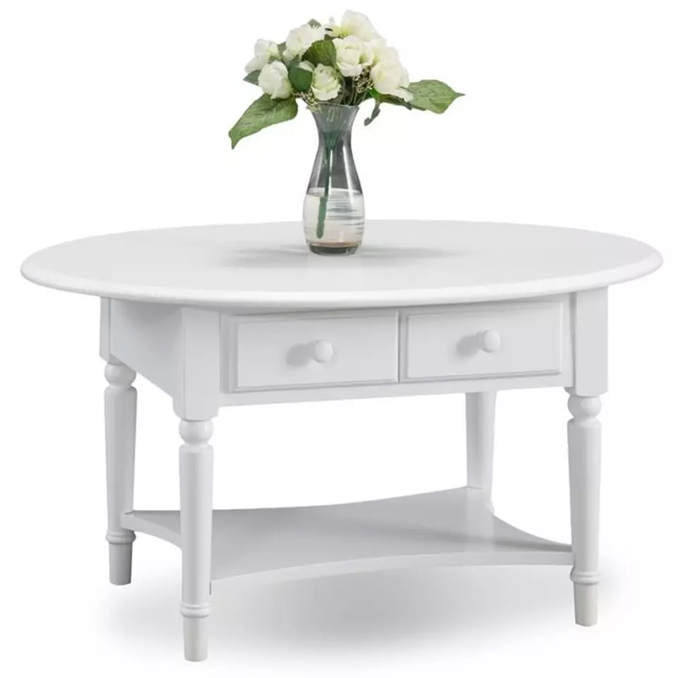 Mesa de centro Leick Coastal Notions ovalada de madera con 1 cajón con estante en blanco orquídea Foto 2 de 4