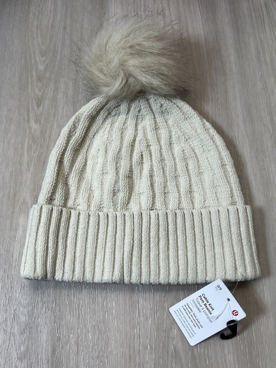 Lululemon Cable Knit Pom Beanie Plush One Size Natural Ivory 