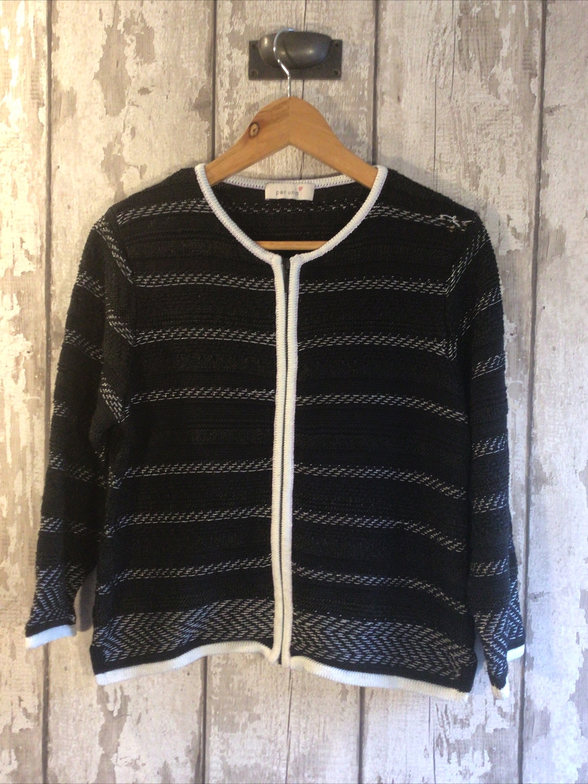 Per Una Black u0026 White Stripe Zip Up Cardigan Size 14 With Defect | eBay