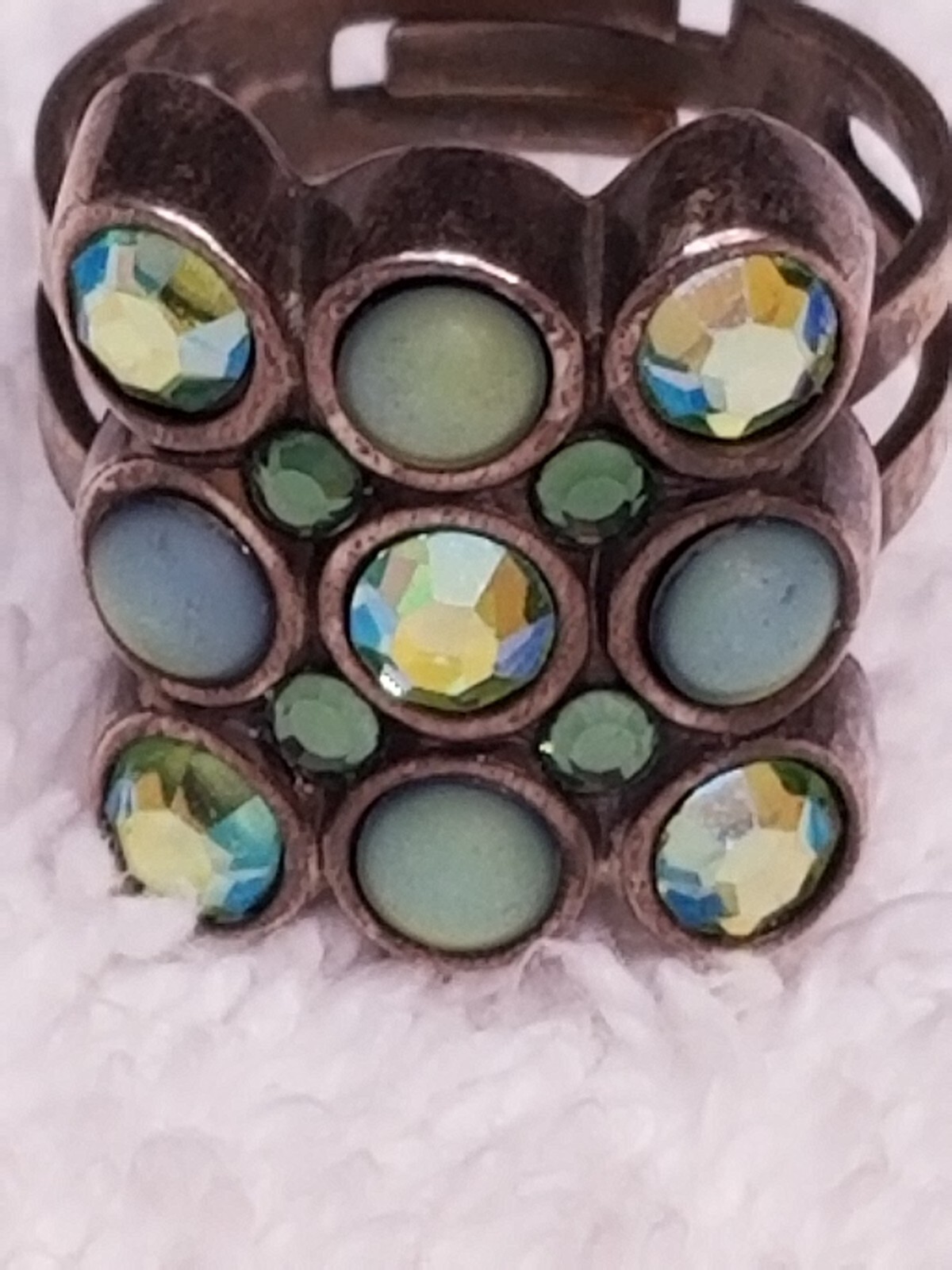 signed Danon ring adjustable silvertone blue ston… - image 1