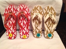 Michael Kors MK Jet Set Print Rubber Jelly Flip Flops YOU CHOOSE COLOR SIZE