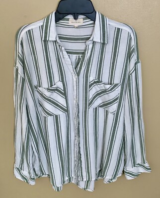Thread Supply Women s Top Boxy Button Up Striped Boho Size Small