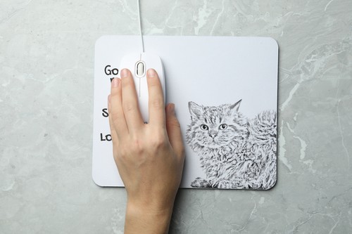 Selkirk Rex Chat Cheveux Longs Tapis de Souris Avec Chat Art-Dog - Photo 7/7
