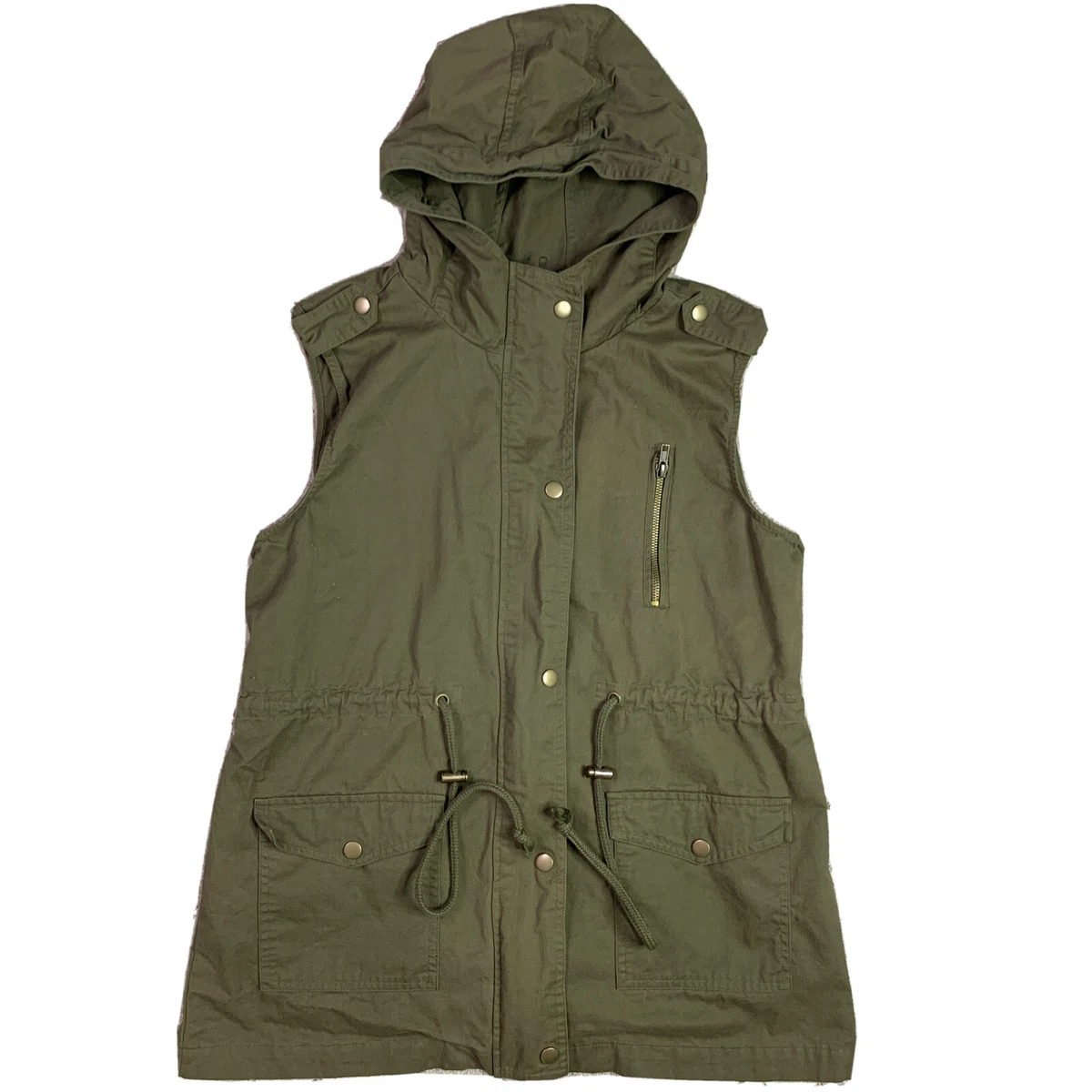 Zenana Outfitters Women s Hooded Utility Vest Size Medium Full Zip Green NWOT