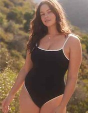 Aerie Wide Rib Scoop Full Coverage One Piece Swimsuit LARGE True Black