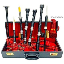 Black Scottish Highland Bagpipes Royal Stewart With matching Cord with HardCase