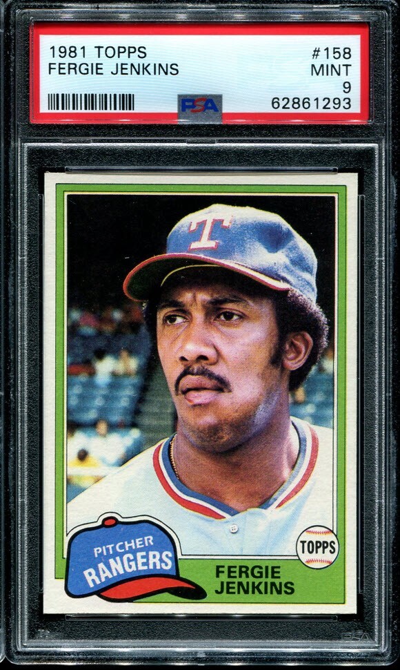 PSA 9 MINT 1981 TOPPS FERGIE JENKINS #158 RANGERS HOF 61293 B217