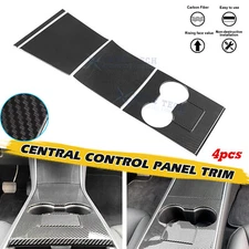 Carbon Fiber Pattern Cup Holder Center Console Panel Frame Trim For Model 3 & Y