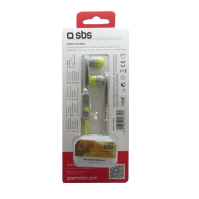 SBS Stereo Headphones Sport In-Ear Answer Button Universal Cable Jack Plug Green