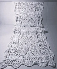 Vintage Handmade Crochet Lace 100% Cotton Runner/Topper/Doily white 41" X  14"