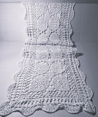 Vintage Handmade Crochet Lace 100% Cotton Runner/Topper/Doily white 41'' X  14''