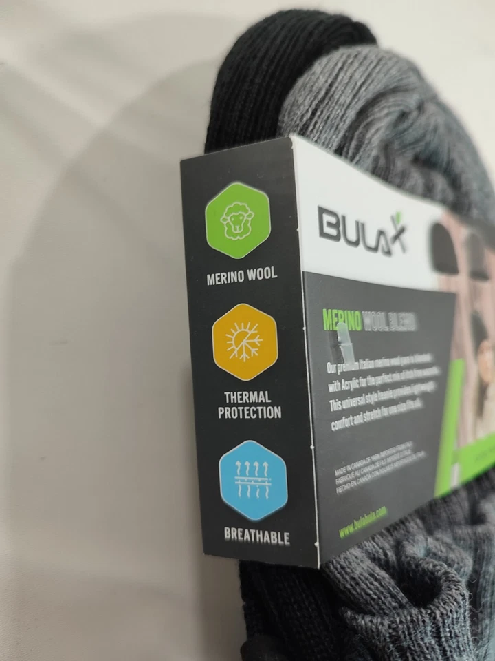 PACK DE 2 GORROS TÉRMICOS NEGROS/GRISES - Unisex Bula Merino Mezcla Lana Sombreros de Invierno Foto 2 de 4