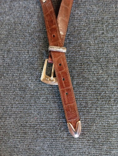 Cintura vintage Brighton tono argento concho pelle marrone western donna media 34 - Foto 8 di 17