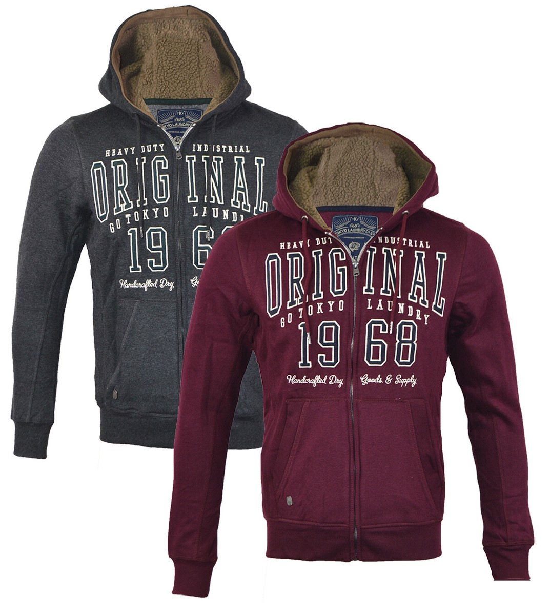 Mens Tokyo Laundry Sherpa Lined Hood Jacket Zip Hoodie S-XXL | eBay