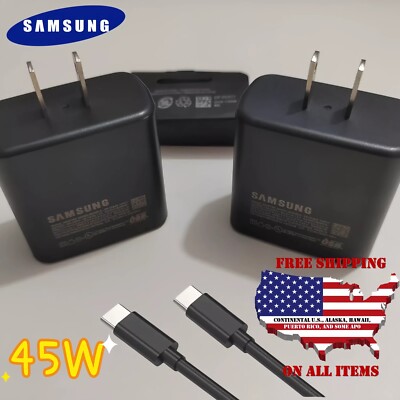 Genuine Samsung 45W Super Fast Charger Adapter USB-C Cable Galaxy S25 S24 Ultra