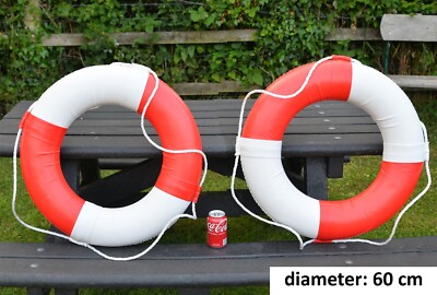 Paar neue rot-weiße Rettungsringe Rettungsbojen Ring - 60 cm - PU Leder