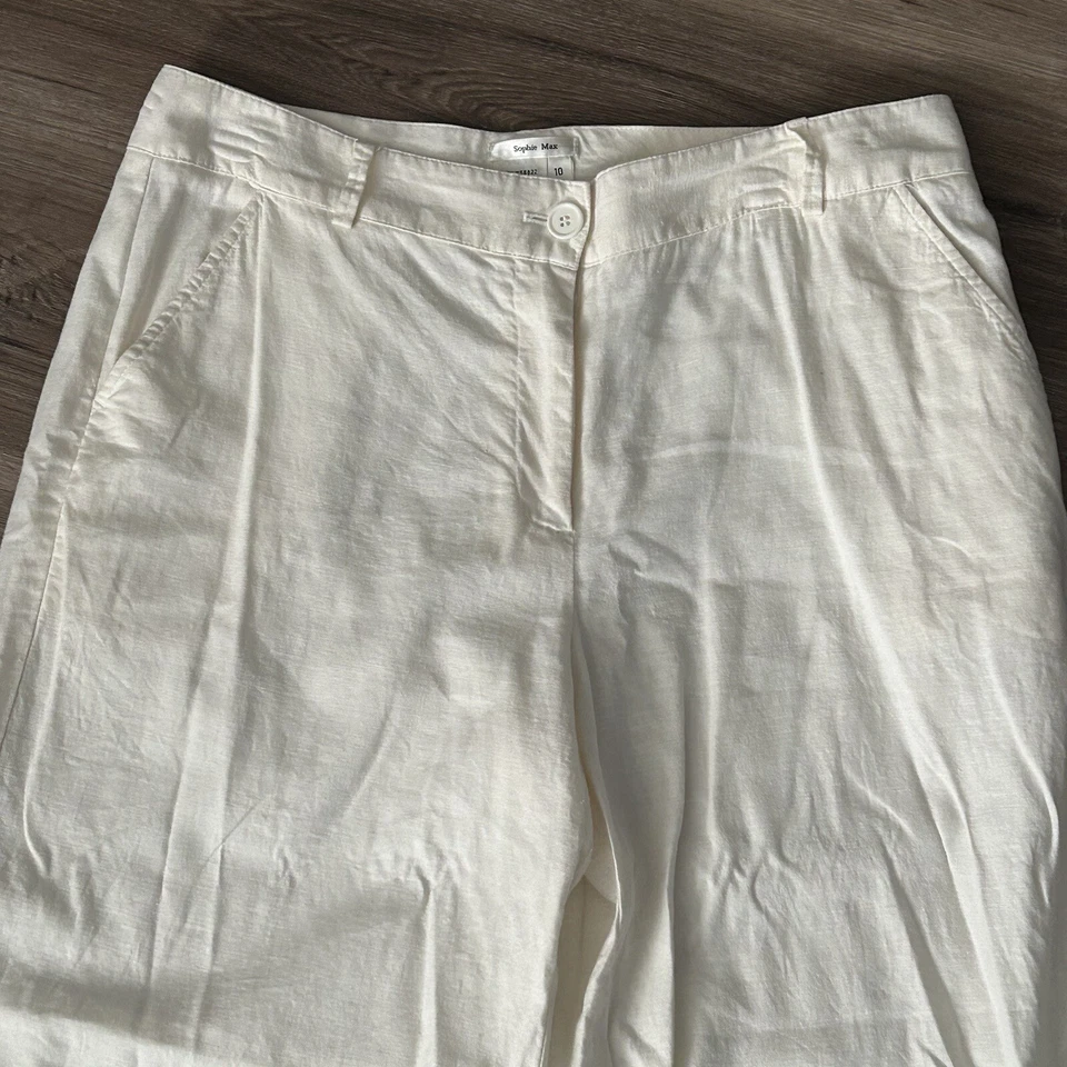 Sophie Max Women’s Linen Blend Straight Leg Crop Pants Ivory 10 Beach Vacation - Image 3 of 4
