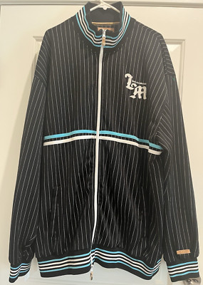 Vintage Y2k 90s Live Mechanics Black White Blue Stripe Full Zip Jacket Size 3XL
