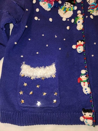 Berek Takako Sakon Medium Vintage Christmas Sweater Snowman Beaded RARE!! - Picture 7 of 16