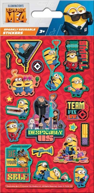 Despicable Me 4 Reusable Sparkly Stickers - Fast & FREE Shipping