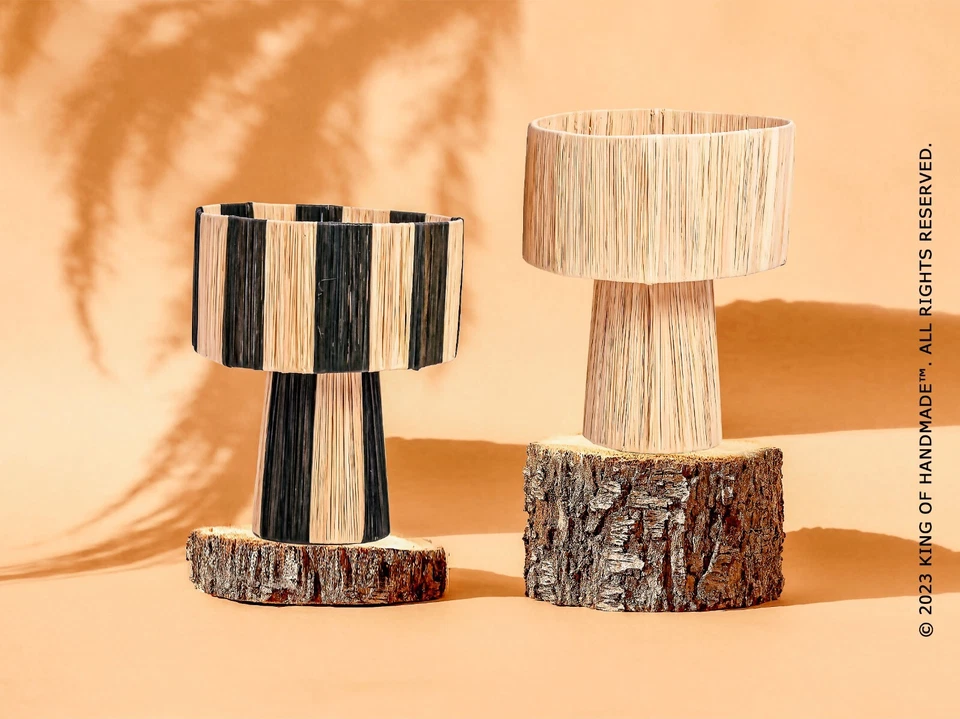 PANTALLAS DE MESA Marroquí Hechas a Mano en Ratán, Rafia con Lámpara de Hierro Foto 2 de 4