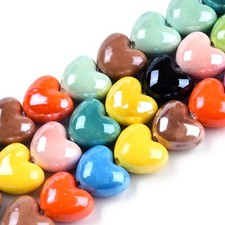 10Strand Handmade Bright Glazed Porcelain Heart Porcelain Bead Strands 4x16x10mm
