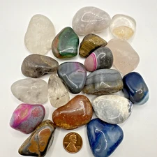 1 lb. Large Assorted Tumbled Polished Crystal Stone Lot Simi Presious Gemstones