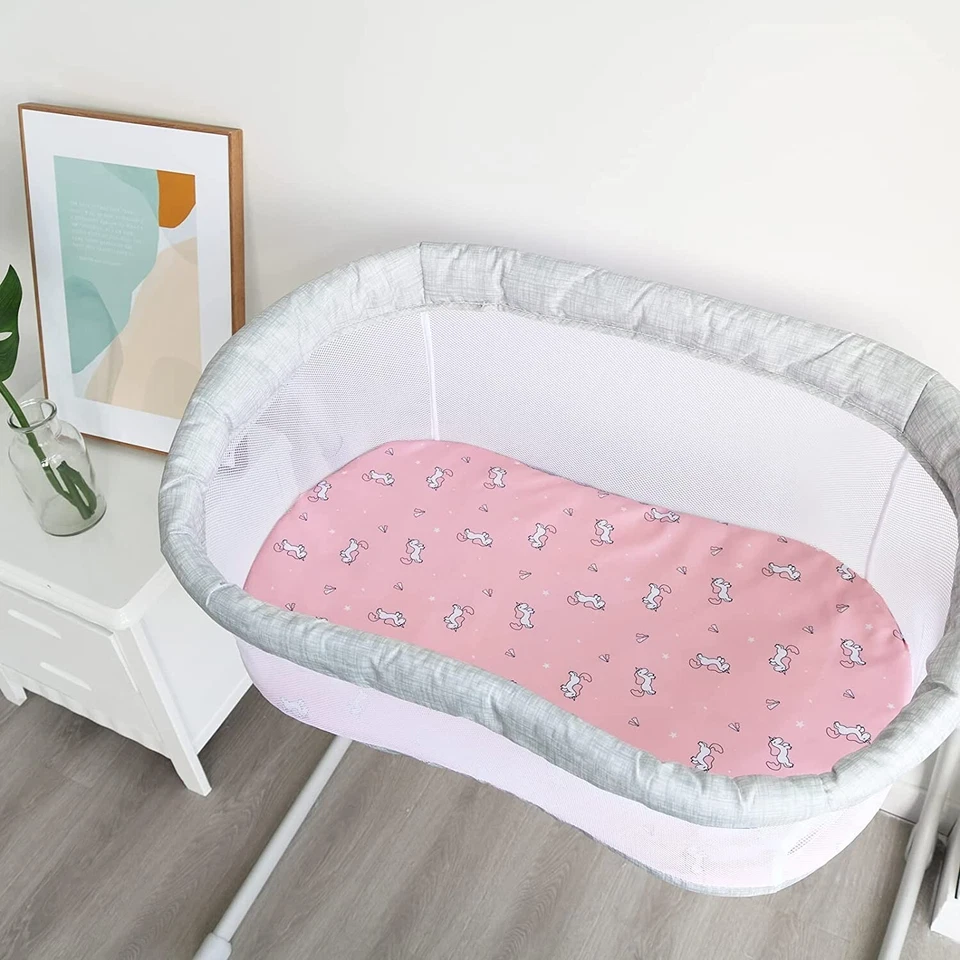 Paquete de 4 sábanas ajustables suaves para moisés elásticas rosa para bebés niñas Foto 4 de 4