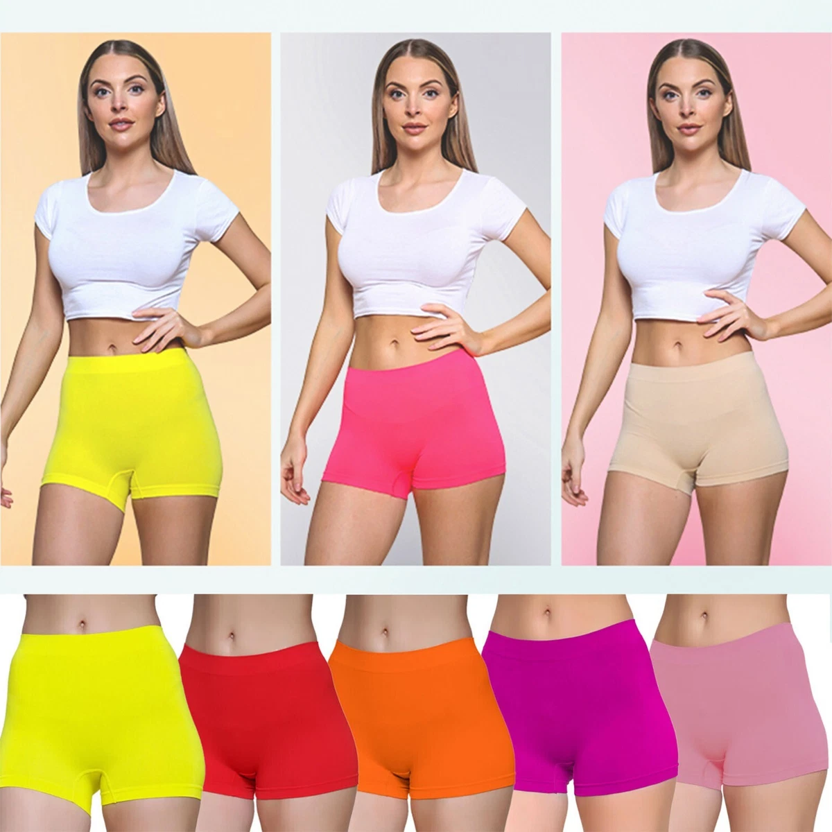 Womens Ladies Plain Underwear High Waist Seamless Stretch Boxer