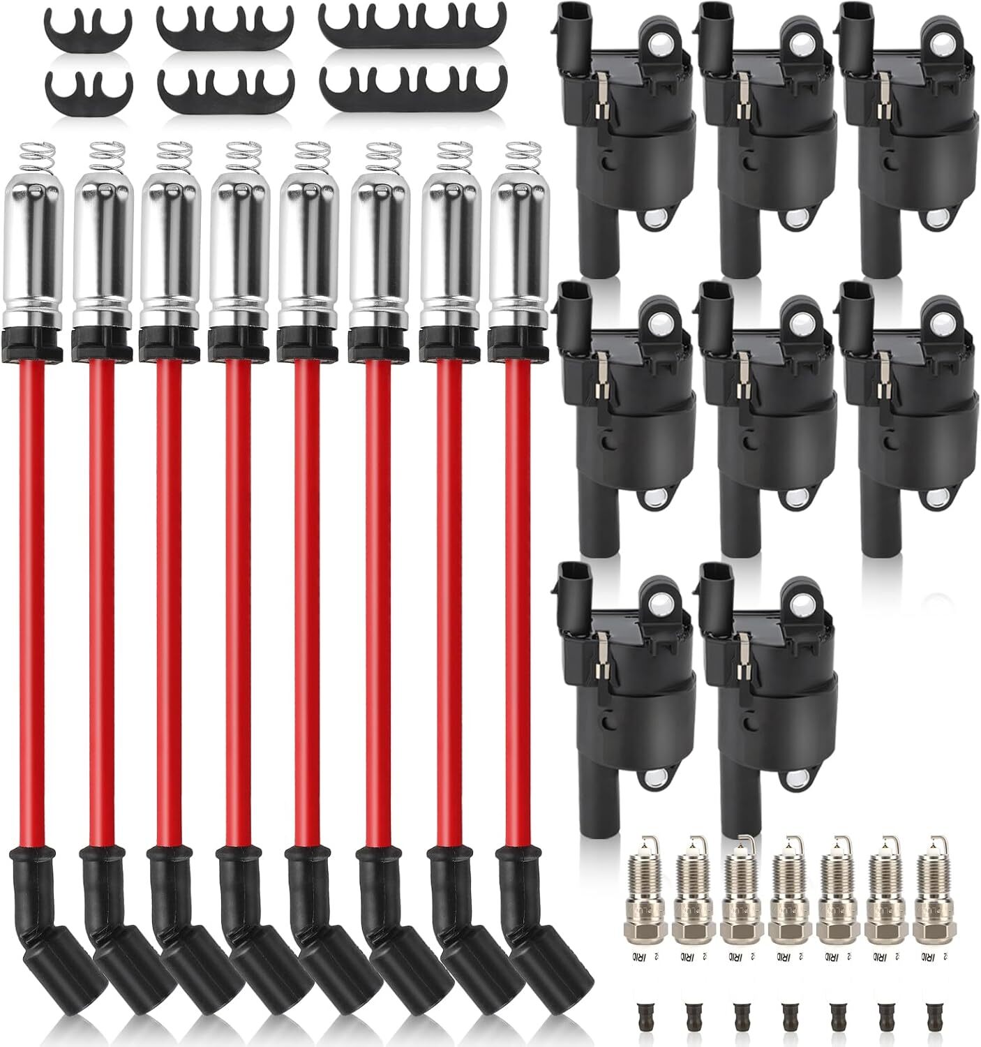 UF414 Ignition Coils Pack & Double Iridium Spark Plugs & 10.2MM Spark Plug Wires