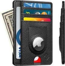 Slim Minimalist Front Pocket 7 Slots Leather Wallet with Case Holder for AirTag