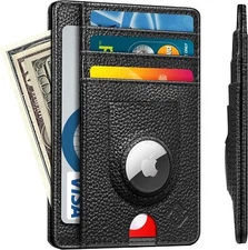Slim Minimalist Front Pocket 7 Slots Leather Wallet with Case Holder for AirTag