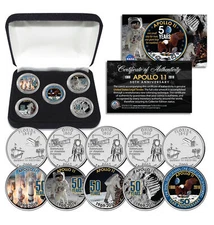 APOLLO 11 50th Anniversary Man on Moon Statehood Quarters 5-Coin Set with Box